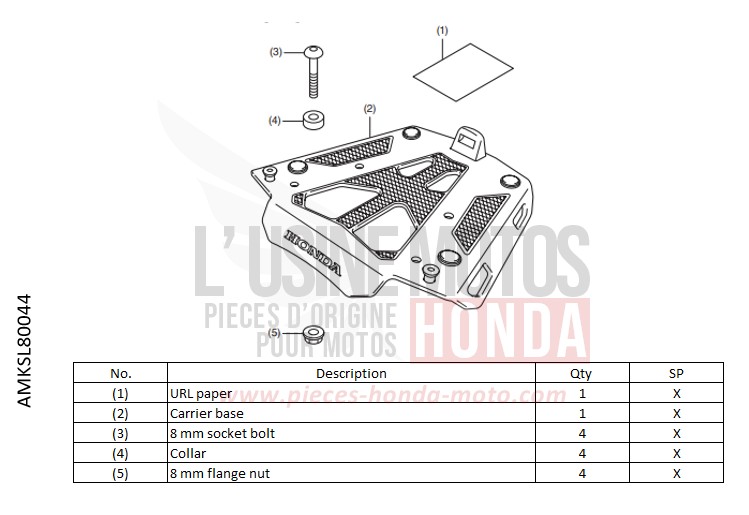 KIT,CARRIER BRKT (AL) de Africa Twin DCT PEARL GLARE WHITE (NHB53H) de 2022